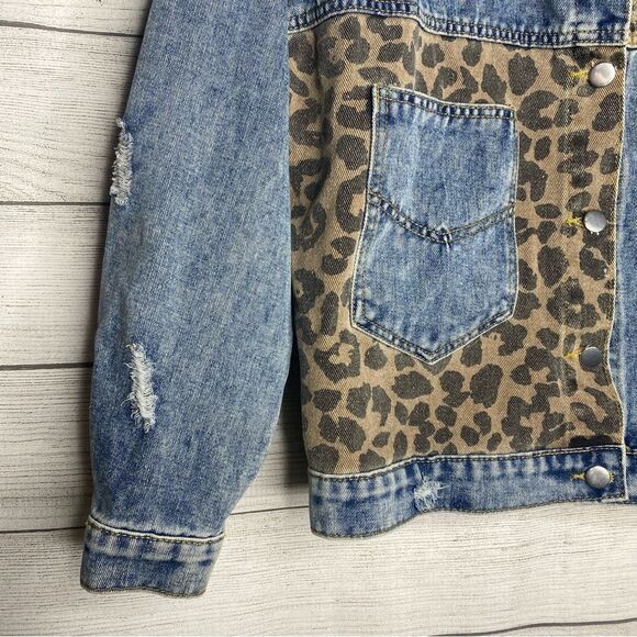 Denim and Leopard Print Jean Jacket - Picture 5 of 6